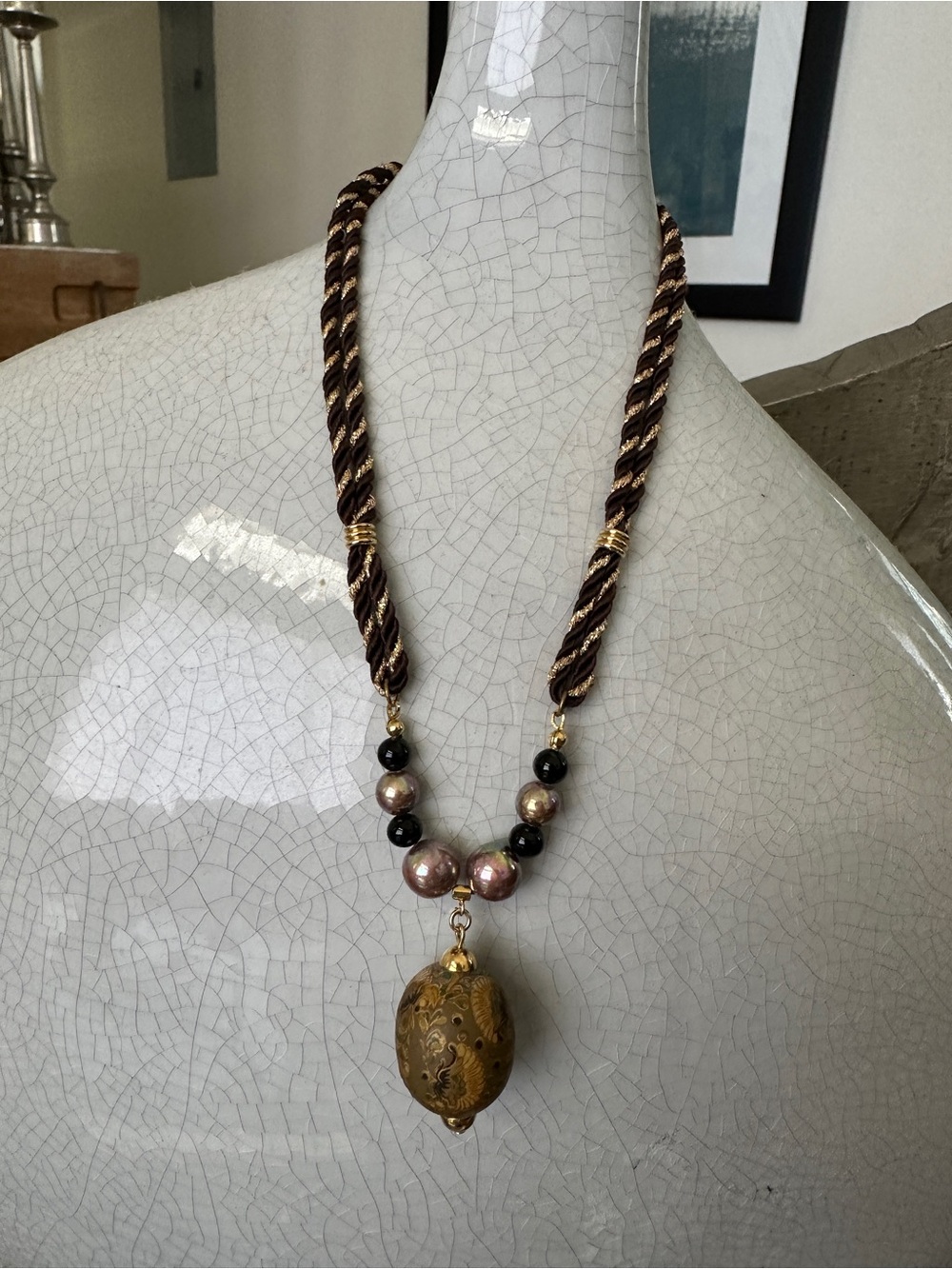 Handcrafted Brown and Gold Pendant Necklace - Women Jewelry